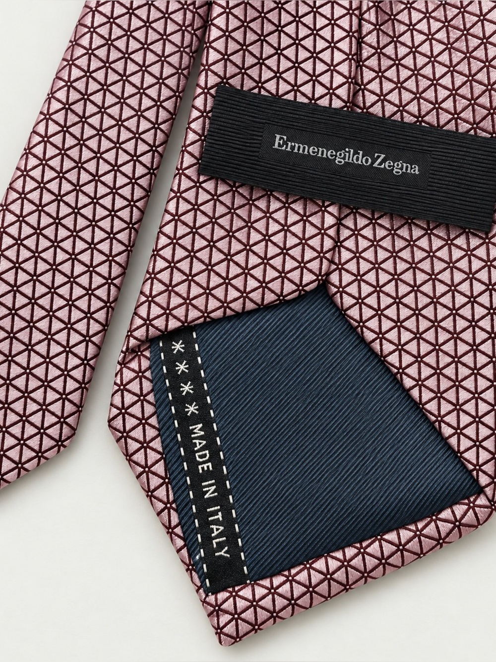 Ermenegildo Zegna Silk Tie Burgundy Pink Geometric Handmade Italy Luxury
